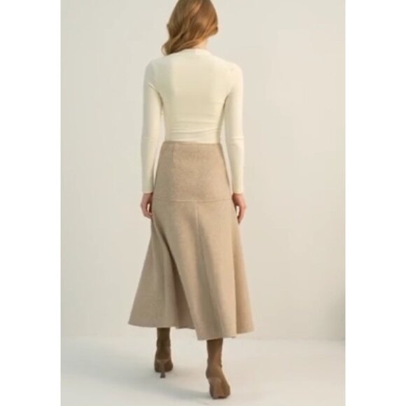 OGL Cashsoft Wool Like Flared Maxi Skirt Sz Medium Oatmeal Beige Womens - Picture 2 of 16